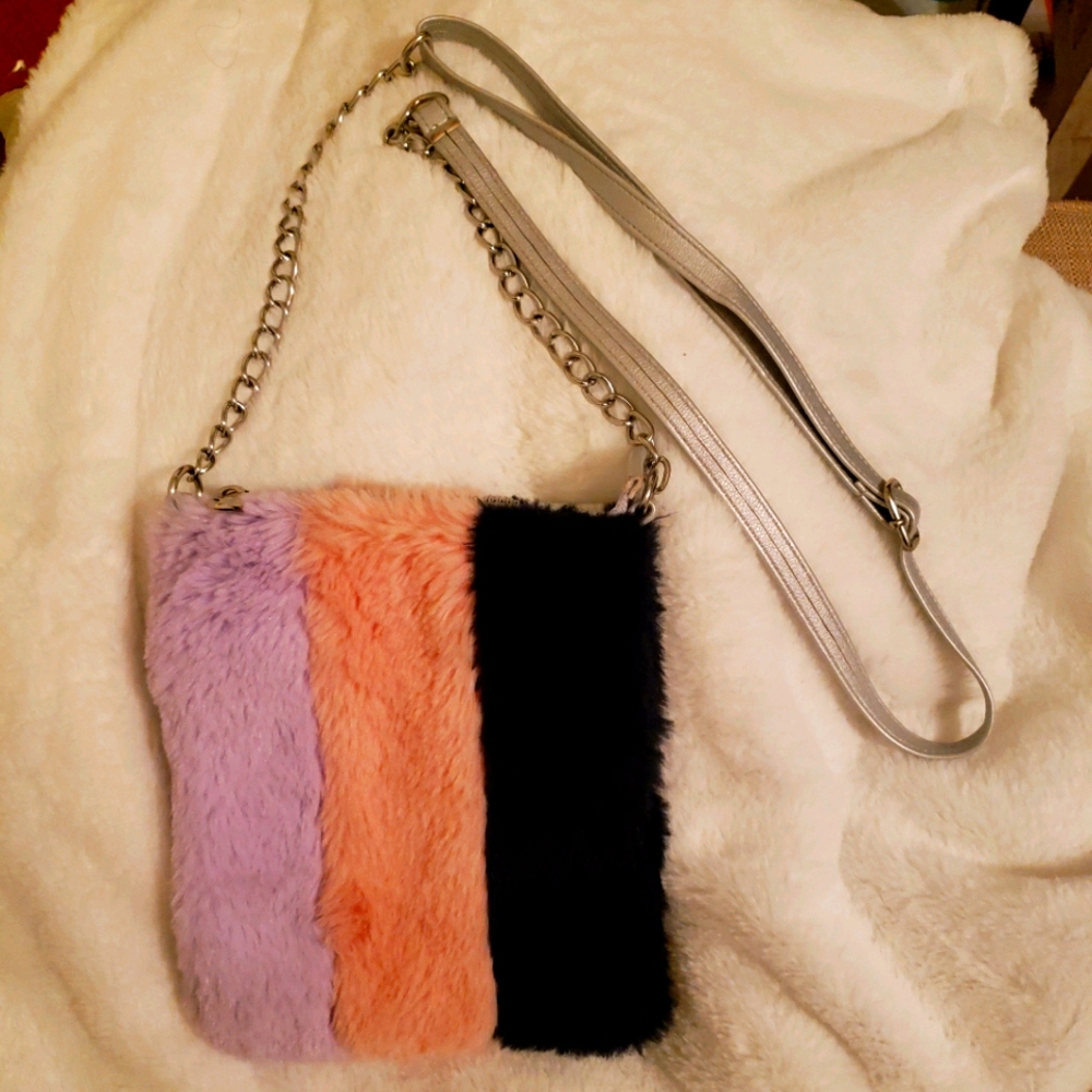 Purple Pink and Black Fuzzy Bag